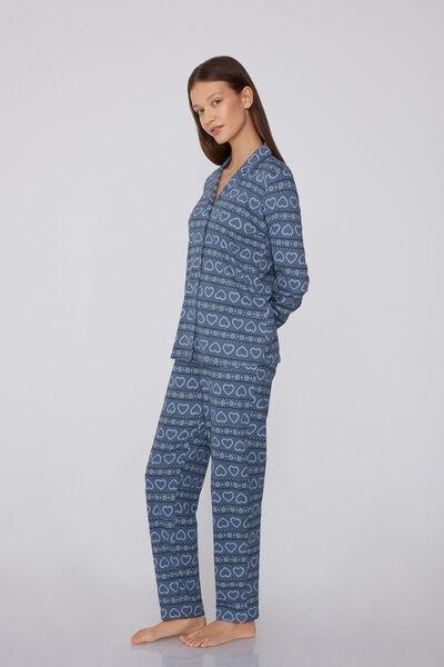 Blue Nordic Print Long Open Cotton Pyjama Set, 5701_953Y, large image number 0