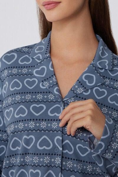 Blue Nordic Print Long Open Cotton Pyjama Set, 5701_953Y, large image number 1