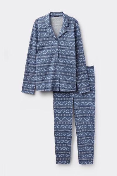 Blue Nordic Print Long Open Cotton Pyjama Set, 5701_953Y, large image number 2