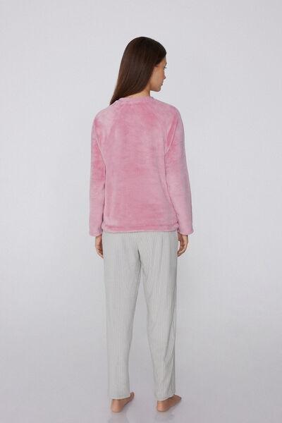 ROSE BOW FIOCCO Long Fleece Pyjamas with Embroidered Bow Print, 5701_948Y, medium