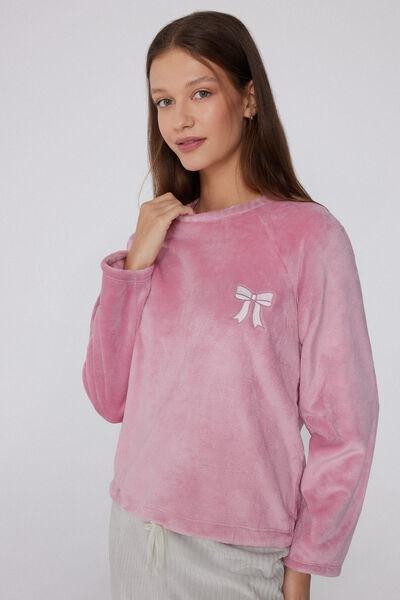 ROSE BOW FIOCCO Long Fleece Pyjamas with Embroidered Bow Print, 5701_948Y, large image number 2