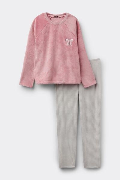 ROSE BOW FIOCCO Long Fleece Pyjamas with Embroidered Bow Print, 5701_948Y, large image number 3