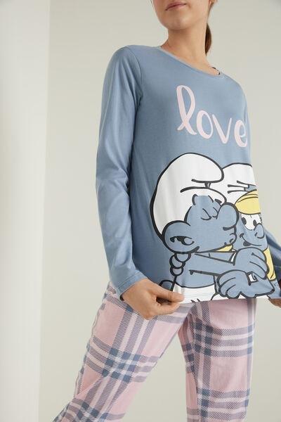 Tezenis - Blue Smurfs Long Cotton Pyjamas