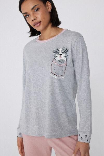 Grey Printed Long Pyjama Set, 5701_366Y, large image number 2