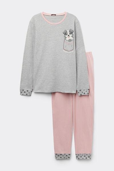 Grey Printed Long Pyjama Set, , large image number 3