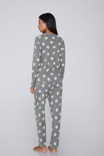Grey Bunny Print Long Cotton Pyjama Set, 5701_925Y, large image number 1