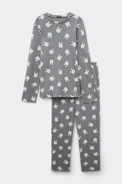 Grey Bunny Print Long Cotton Pyjama Set, 5701_925Y, large image number 3