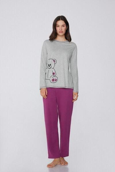 Grey / Pink Bear Print Cotton Pyjama Set, 5701_967Y, medium