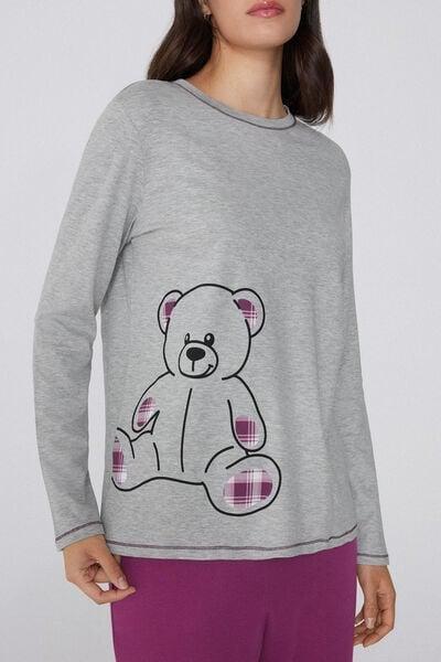 Grey / Pink Bear Print Cotton Pyjama Set, 5701_967Y, large image number 2