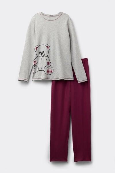 Grey / Pink Bear Print Cotton Pyjama Set, 5701_967Y, large image number 3