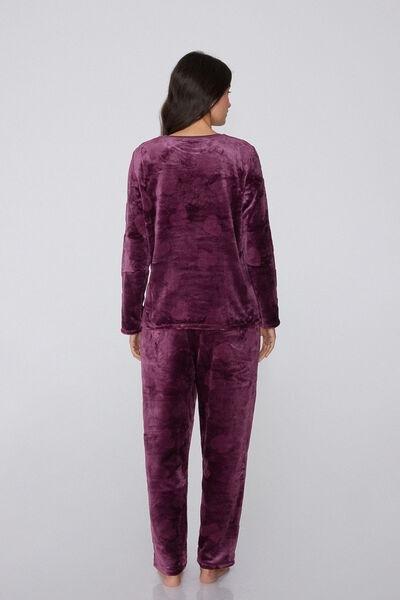 Purple Heart Print Long Devore Fleece Pyjama Set, 5701_923Y, large image number 1