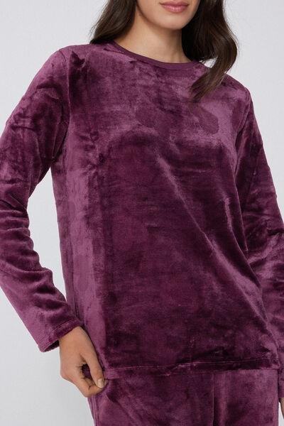 Purple Heart Print Long Devore Fleece Pyjama Set, 5701_923Y, large image number 2