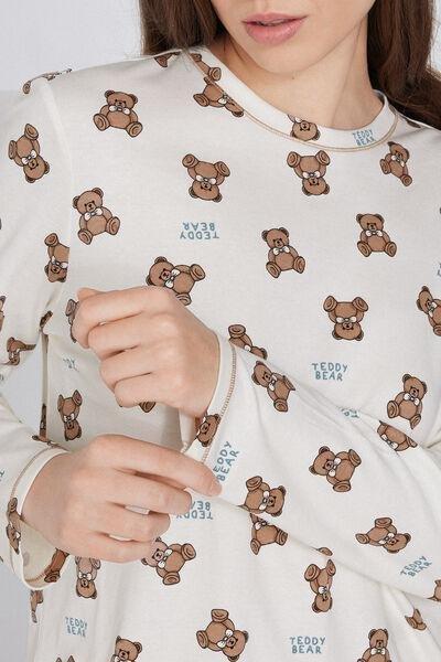 White Teddy Bear Print Cotton Pyjama Set, 5701_934Y, medium