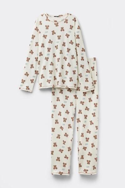 White Teddy Bear Print Cotton Pyjama Set, 5701_934Y, large image number 3