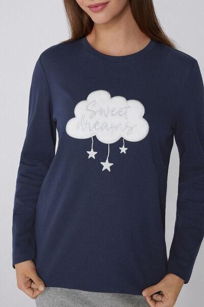 Navy / Grey Cloud Patch Long Heavy Cotton Pyjama Set, 5701_968Y, large image number 1