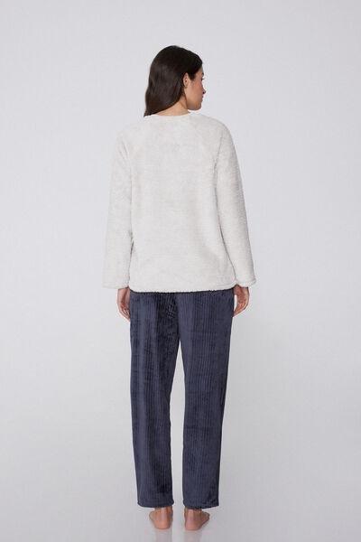 Grey Printed Fleece Pyjama Set, 5701_928Y, large image number 1