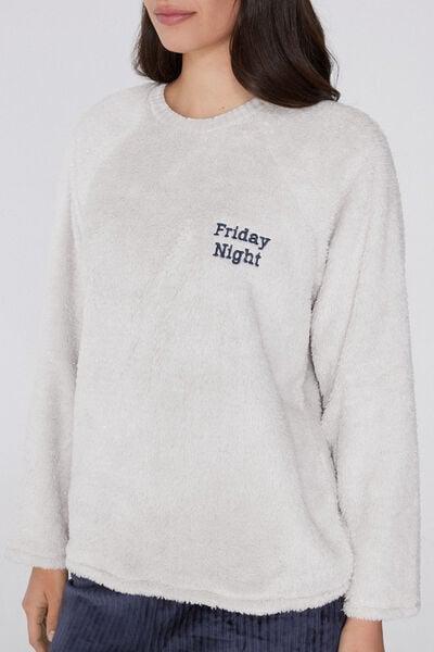 Grey Printed Fleece Pyjama Set, 5701_928Y, large image number 2