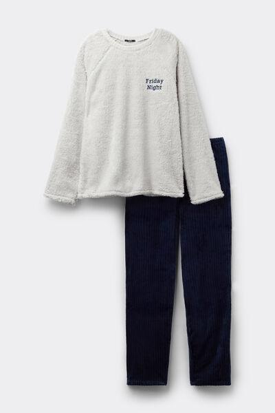 Grey Printed Fleece Pyjama Set, 5701_928Y, large image number 3