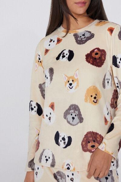 Brown Dog-Print Microfleece Pyjama Set, 5701_950Y, large image number 2