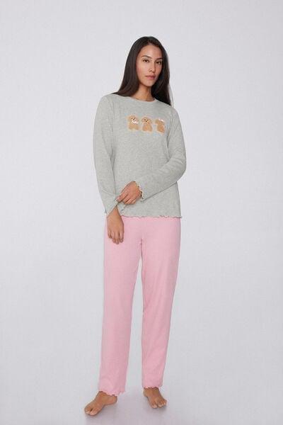 Grey Dog Patch Cotton Pyjama Set, 5701_969Y, medium