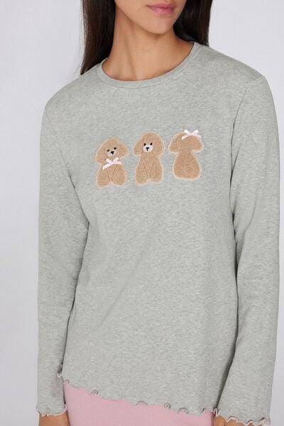 Grey Dog Patch Cotton Pyjama Set, 5701_969Y, large image number 1