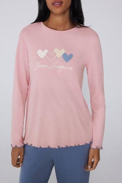 Pink Heart Print Long Cotton Pyjama Set, 5701_945Y, large image number 2