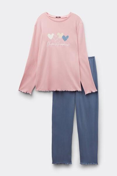 Pink Heart Print Long Cotton Pyjama Set, 5701_945Y, large image number 3