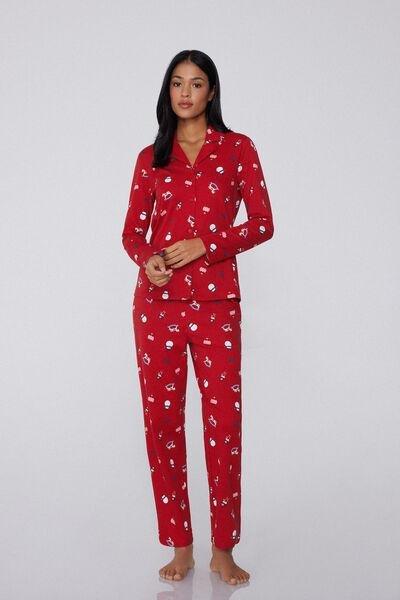 Red Button-Down Brushed Christmas Cotton Pyjama Set, 5701_965Y, medium