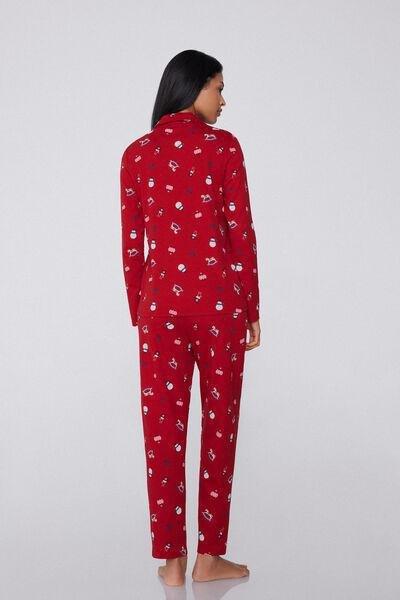 Red Button-Down Brushed Christmas Cotton Pyjama Set, 5701_965Y, medium
