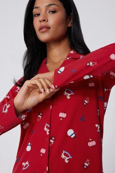 Red Button-Down Brushed Christmas Cotton Pyjama Set, 5701_965Y, large image number 2