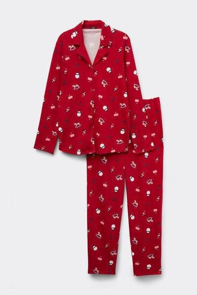 Red Button-Down Brushed Christmas Cotton Pyjama Set, 5701_965Y, large image number 3