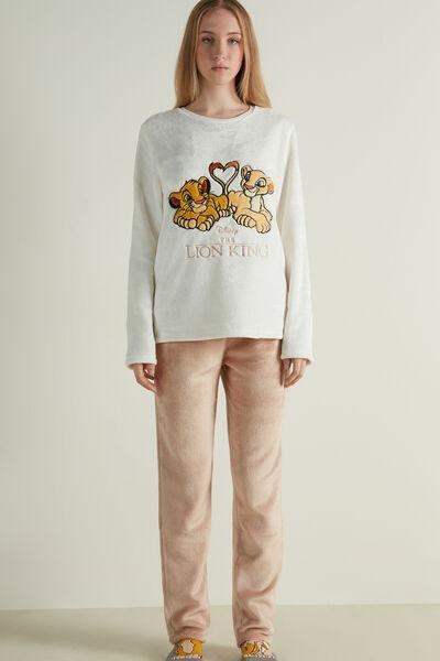 MILK WHITE NALA&SIMBA HEART PRINT Disney Lion King Long Fleece Pyjamas, , large image number 0