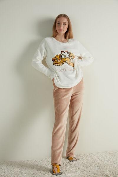 MILK WHITE NALA&SIMBA HEART PRINT Disney Lion King Long Fleece Pyjamas, , large image number 1