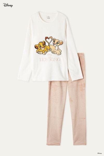 MILK WHITE NALA&SIMBA HEART PRINT Disney Lion King Long Fleece Pyjamas, , large image number 4