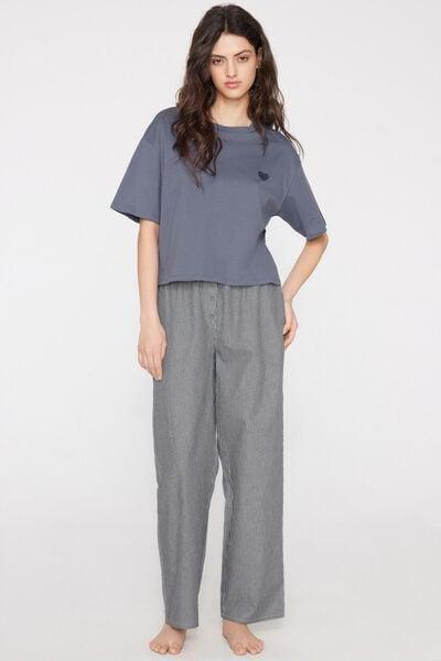 Grey Cotton And Canvas Long Pyjama Set, 5701_177Z, large image number 0