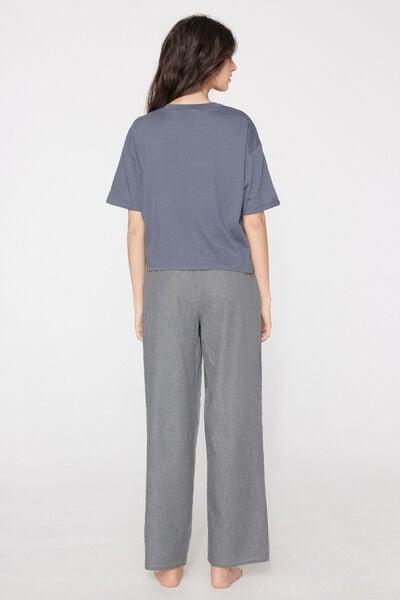 Grey Cotton And Canvas Long Pyjama Set, 5701_177Z, large image number 1