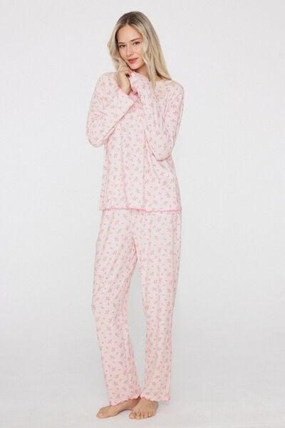 Pink Ribbed Openwork Cotton Pyjama Set, 5701_211Z, large image number 1