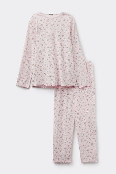 Pink Ribbed Openwork Cotton Pyjama Set, 5701_211Z, large image number 2