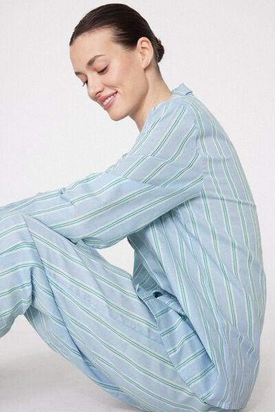 Blue Long Button-Front Cotton Canvas Pyjama Set, 5701_165Z, large image number 0