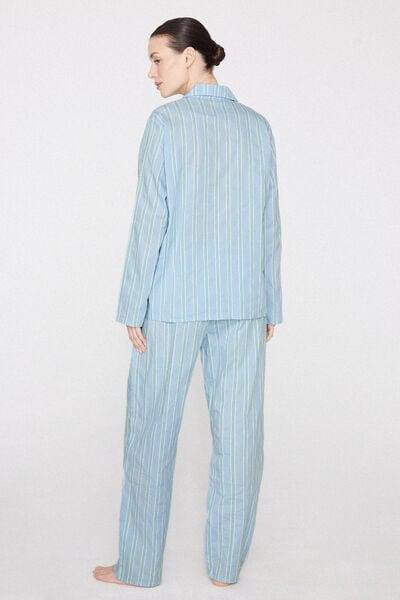 Blue Long Button-Front Cotton Canvas Pyjama Set, 5701_165Z, large image number 1