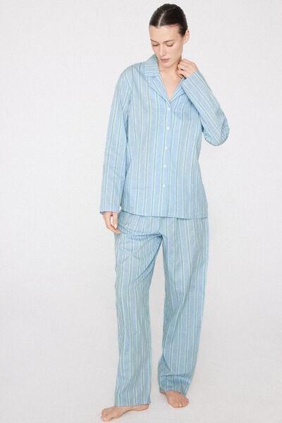 Blue Long Button-Front Cotton Canvas Pyjama Set, 5701_165Z, large image number 2