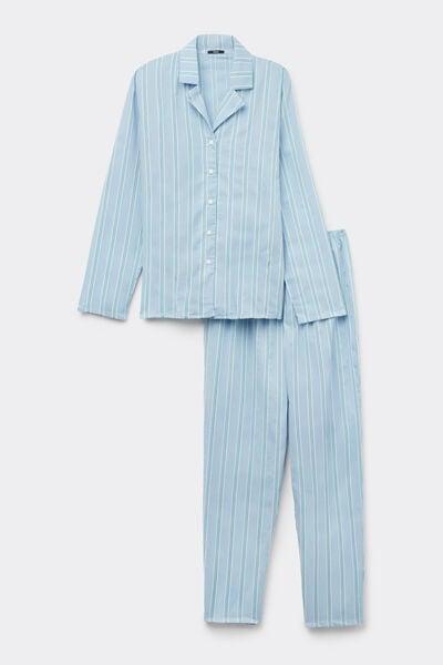 Blue Long Button-Front Cotton Canvas Pyjama Set, 5701_165Z, large image number 3