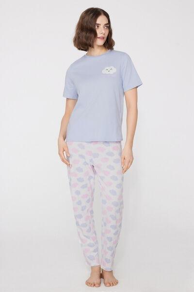 Blue Printed Cotton Pyjama Set, 5701_166Z, large image number 2
