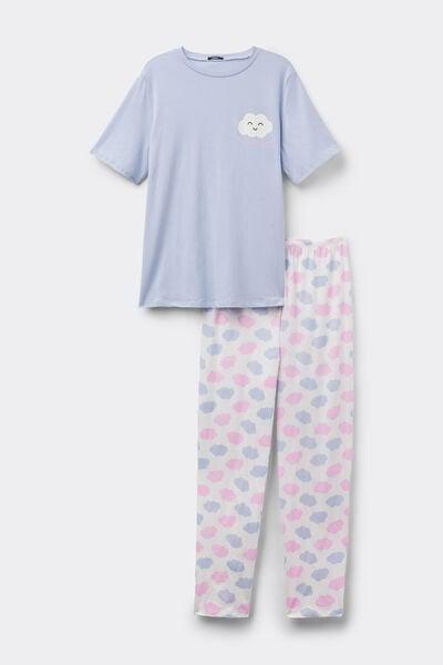 Blue Printed Cotton Pyjama Set, 5701_166Z, large image number 3