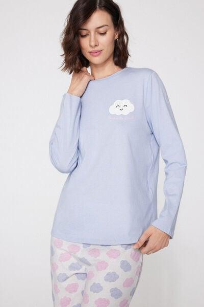 Blue Cloud Print Cotton Pyjama Set, 5701_166Z, large image number 1