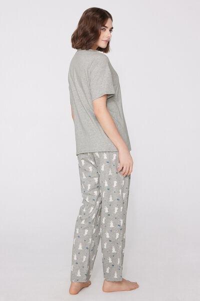 Grey Bunny Print Long Pyjama Set, 5701_194Z, large image number 1