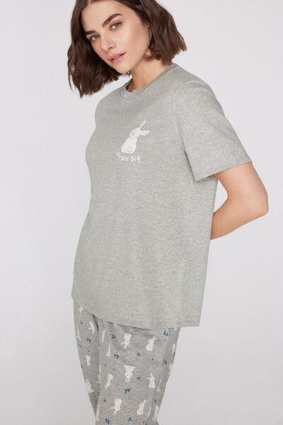 Grey Bunny Print Long Pyjama Set, 5701_194Z, large image number 2