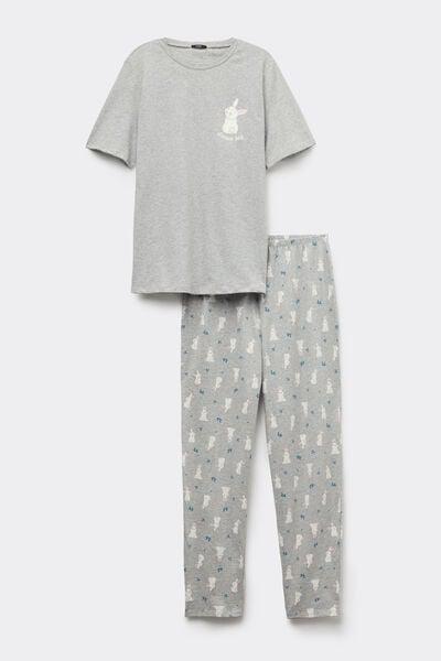 Grey Bunny Print Long Pyjama Set, 5701_194Z, large image number 3
