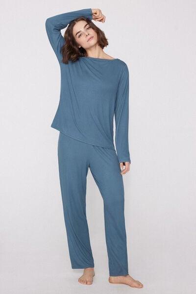 Blue Long Ribbed Cotton Pyjama Set, 5701_272Z, large image number 0