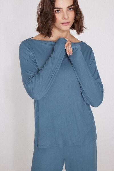 Blue Long Ribbed Cotton Pyjama Set, 5701_272Z, large image number 2